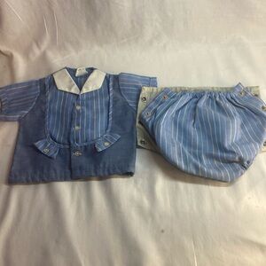 Vintage Sears Baby .. blue striped outfit 50% kodel polyester 50% cotton